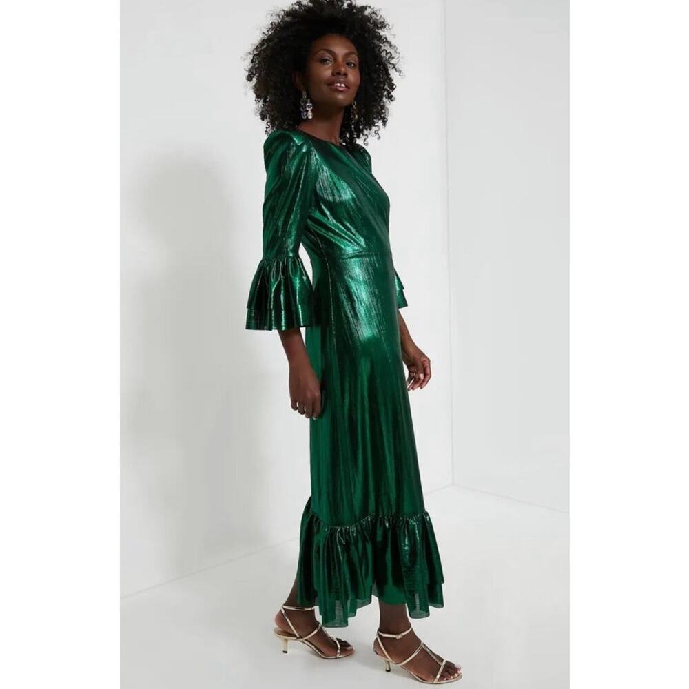 TUCKERNUCK Pomander Place Emerald Crinkle Lurex Lillith Dress NWT Size Medium - Picture 4 of 9